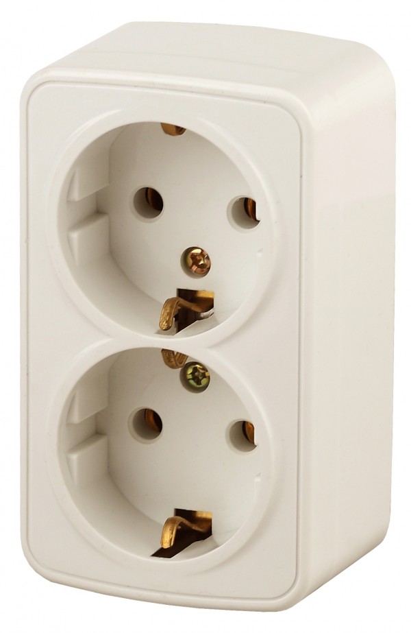 3-204-02 Intro Розетка 2х2P+E Schuko, 16А-250В, IP20, ОУ, Polo, сл.кость