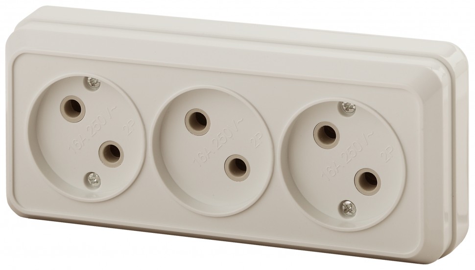 2-205-02 Intro Розетка 3х2P, 16А-250В, IP20, ОУ, Quadro, сл.кость