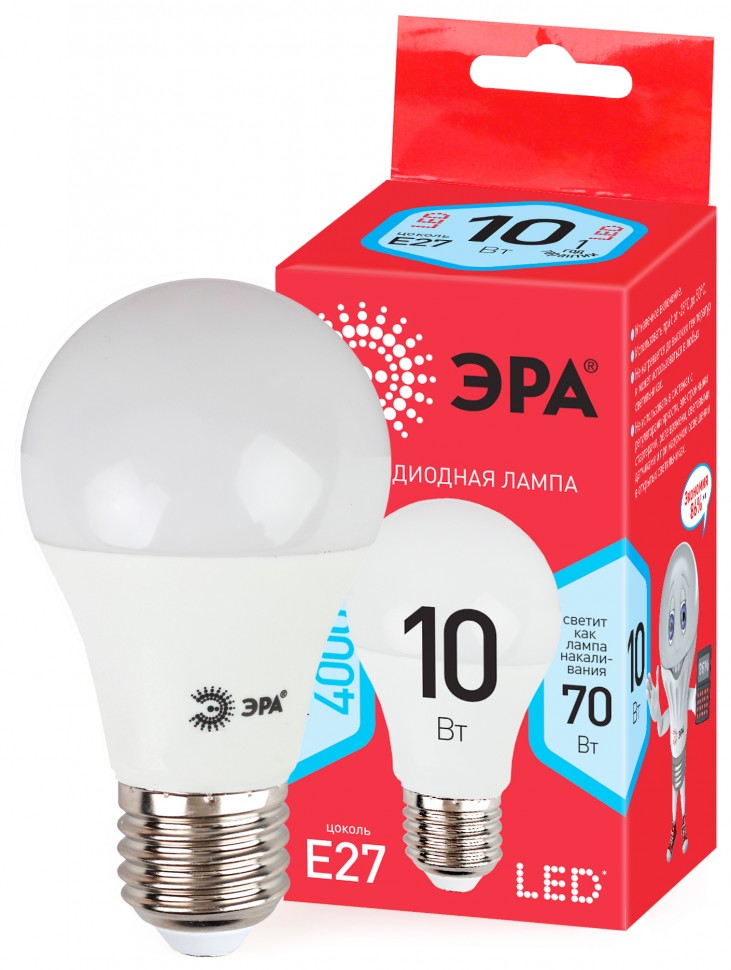 Лампочка светодиодная ЭРА RED LINE ECO LED A60-10W-840-E27 E27 / Е27 10Вт груша нейтральный белый свет