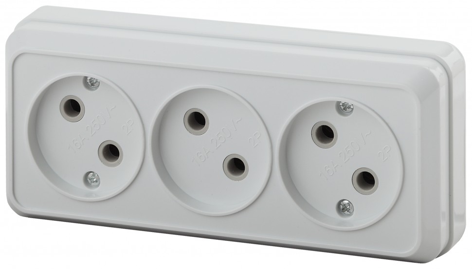 2-205-01 Intro Розетка 3х2P, 16А-250В, IP20, ОУ, Quadro, белый