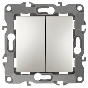 12-1004-15 ЭРА Выключатель двойной, 10АХ-250В, IP20, без м.лапок, Эра12, перламутр