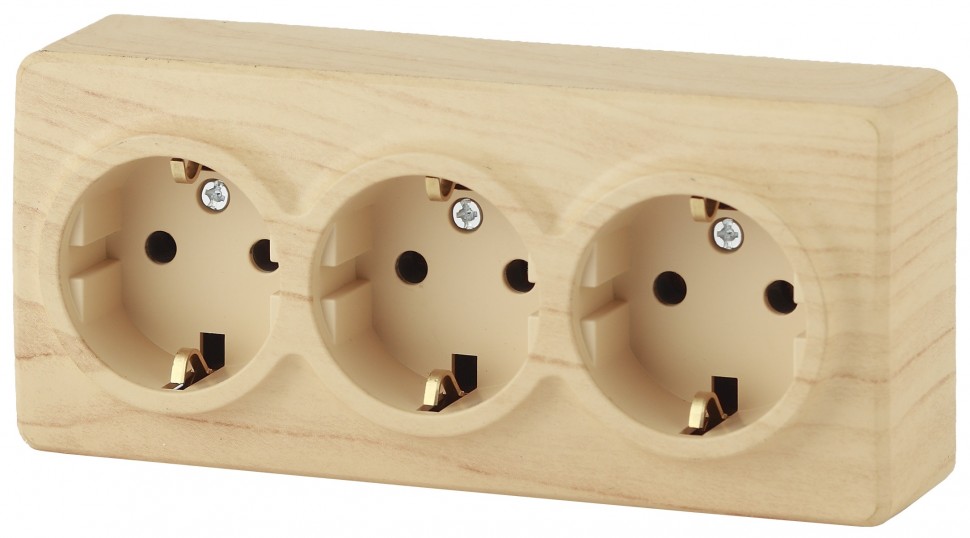 11-2209-11 ЭРА Розетка 3х2P+E Schuko со шторками, 16A-250В, IP20, ОУ, Эра Эксперт, сосна