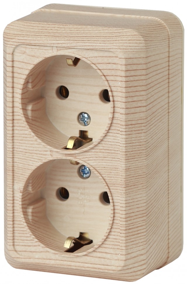 2-204-11 Intro Розетка 2х2P+E Schuko, 16А-250В, IP20, ОУ, Quadro, сосна