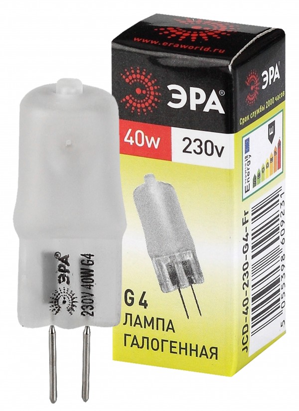 Лампочка галогенная ЭРА G4-JCD-40W-230V-FR G4 40Вт капсула матовая теплый белый свет