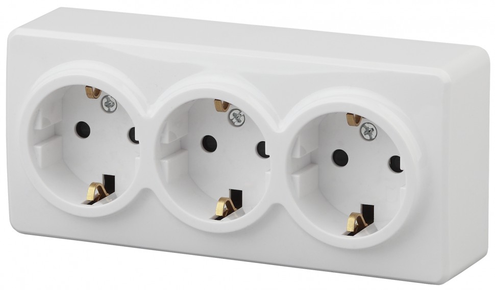 11-2209-01 ЭРА Розетка 3х2P+E Schuko со шторками, 16A-250В, IP20, ОУ, Эра Эксперт, белый