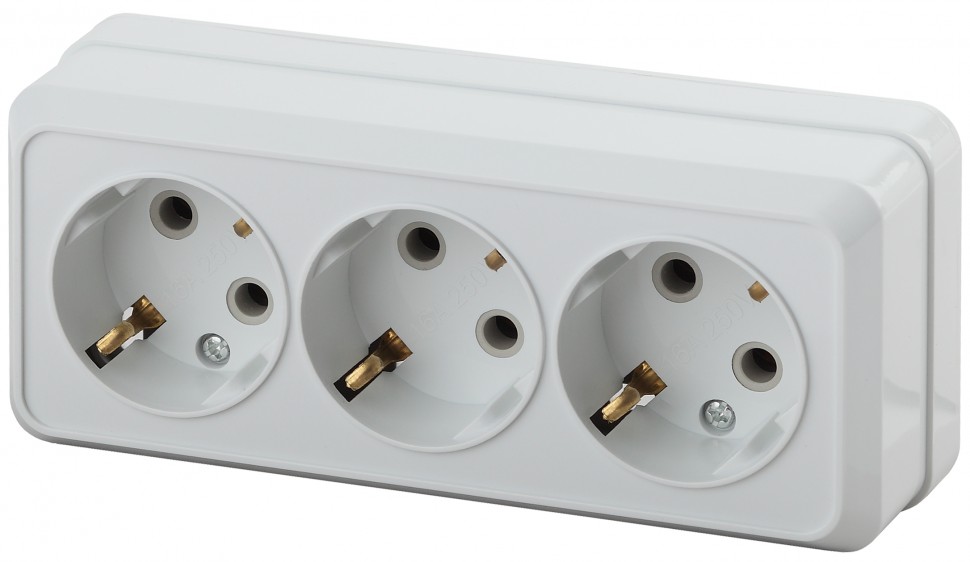2-206-01 Intro Розетка 3х2P+E, 16А-250В, IP20, ОУ, Quadro, белый