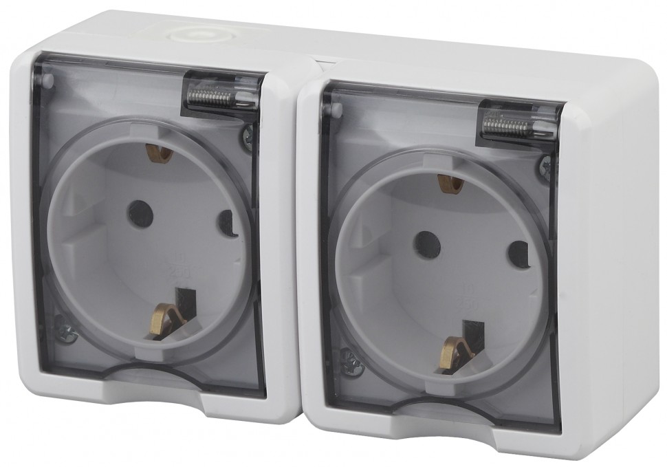 11А-2404-01 ЭРА Розетка 2х2P+E IP54, шторки, 16A-250В, ОУ, Эра Эксперт, Al+Cu, белый
