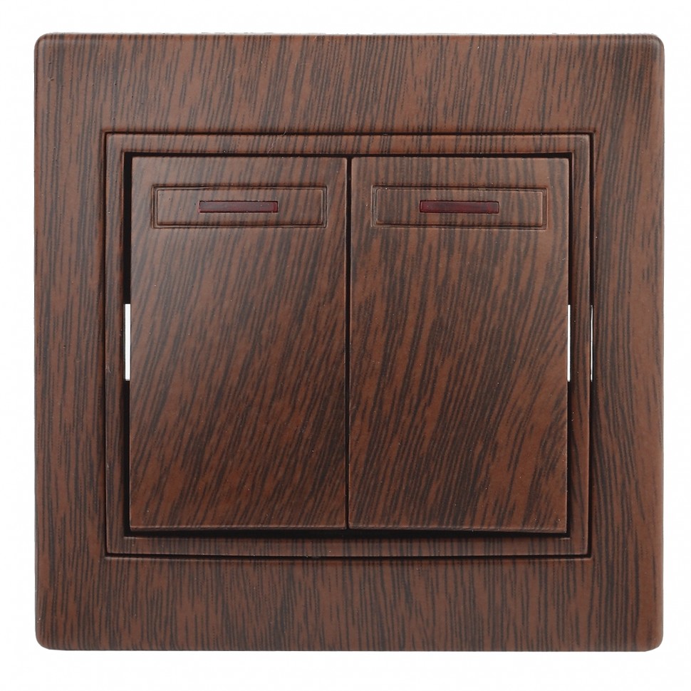 1-105-10 Intro Выключатель двойной с подсветкой, 10А-250В, IP20, СУ, Plano, венге