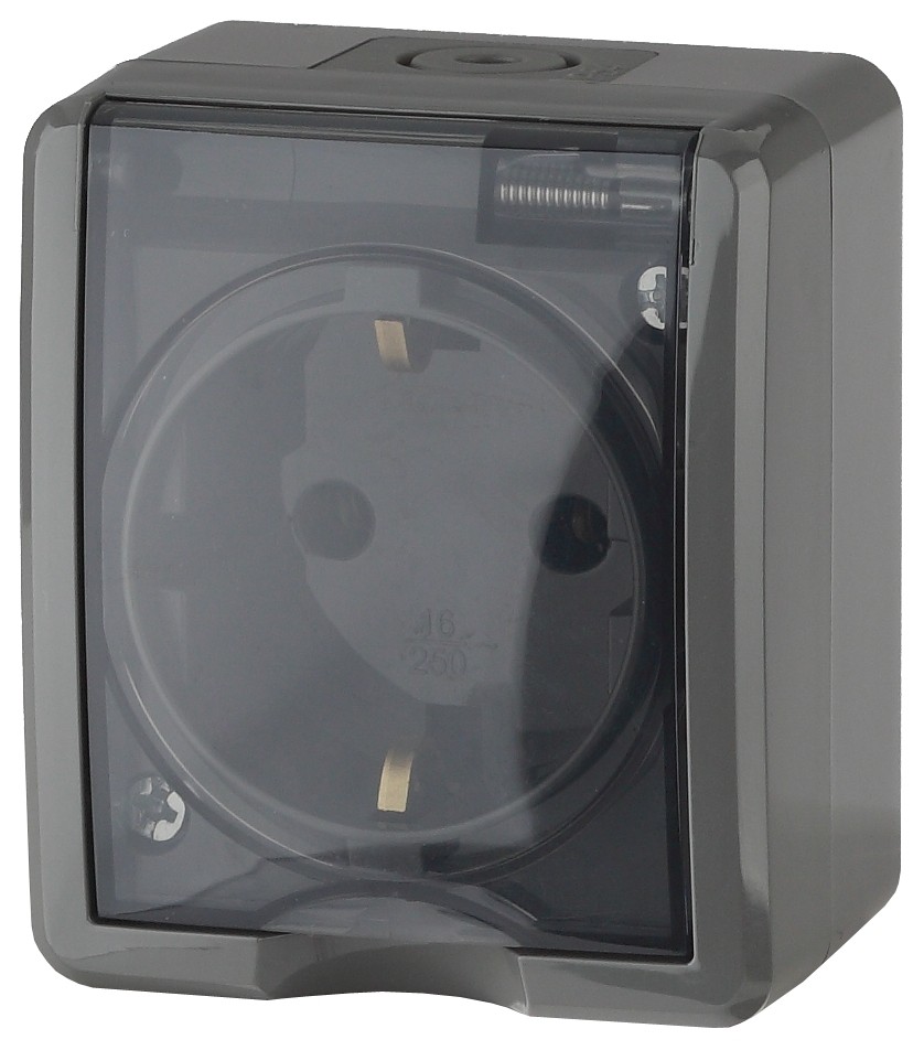 11-2401-03 ЭРА Розетка 2P+E IP54, 16A-250В, ОУ, Эра Эксперт, серый