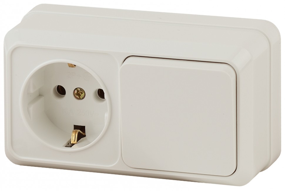 2-701-02 Intro Блок розетка+выкл. гориз. 10А-250В, IP20, ОУ, Quadro, сл.кость