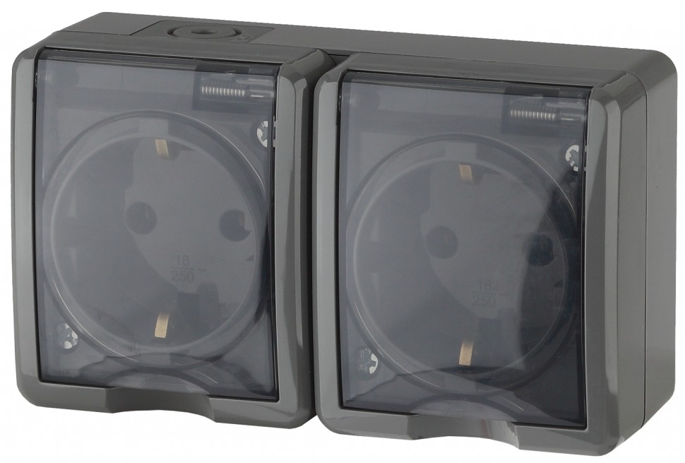 11-2403-03 ЭРА Розетка 2х2P+E IP54, 16A-250В, ОУ, Эра Эксперт, серый