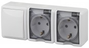 11-7403-01 ЭРА Блок две розетки+выключатель IP54, 16A(10AX)-250В, ОУ, Эра Эксперт, белый