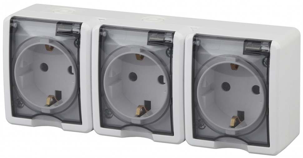 11-2405-01 ЭРА Розетка 3х2P+E IP54, 16A-250В, ОУ, Эра Эксперт, белый