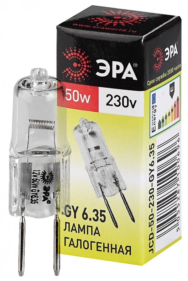 Лампочка галогенная ЭРА GY6.35-JCD-50W-230V GY6.35 50Вт капсула теплый белый свет