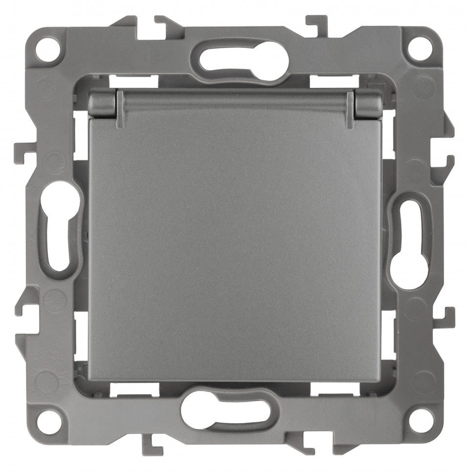 12-2103-12 ЭРА Розетка 2P+E Schuko со шторками с крышкой, 16A-250В, IP20, Эра12, графит