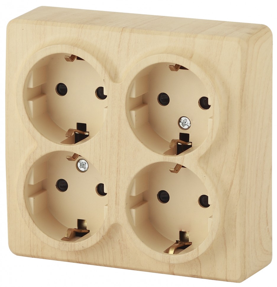 11-2211-11 ЭРА Розетка 4х2P+E Schuko со шторками, 16A-250В, IP20, ОУ, Эра Эксперт, сосна