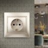 1-202-04 Intro Розетка 2P+E Schuko, 16А-250В, IP20, СУ, Plano, шампань