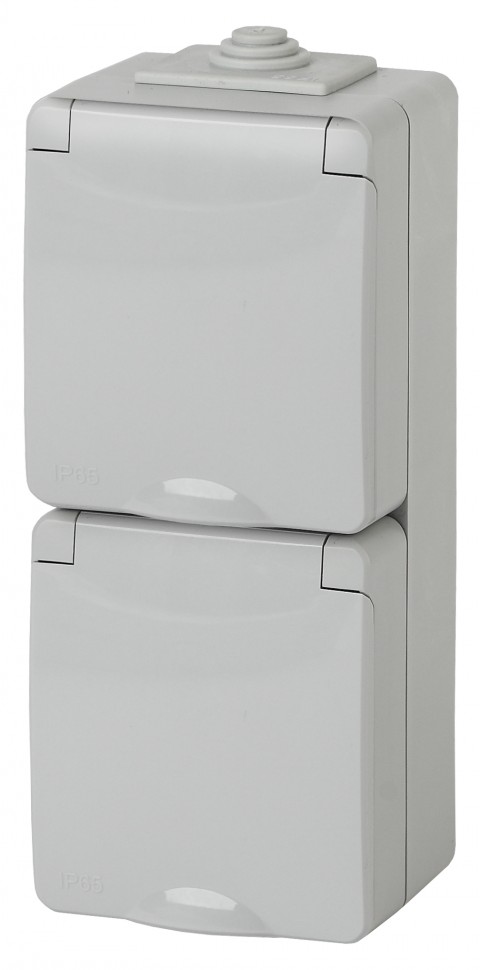 11-2608-03 ЭРА Розетка 2х2P+E верт. IP65, шторки, 16A-250В, ОУ, серый