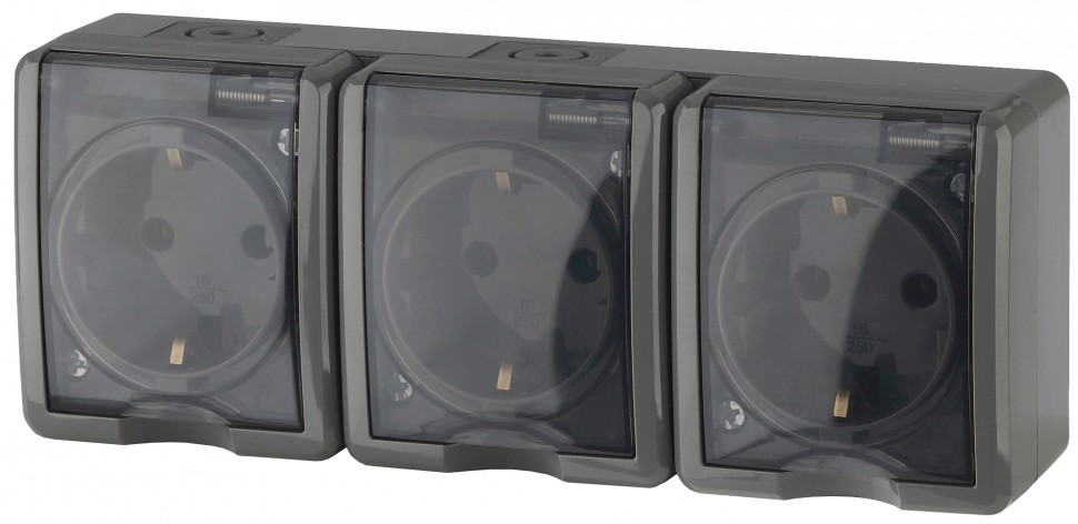 11-2405-03 ЭРА Розетка 3х2P+E IP54, 16A-250В, ОУ, Эра Эксперт, серый