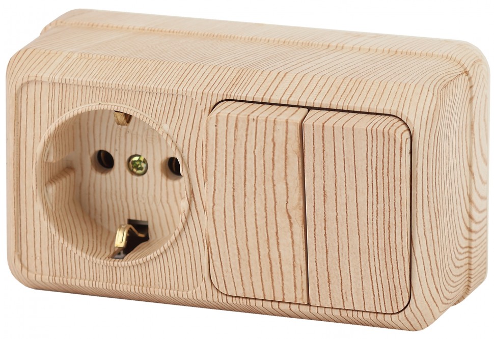 2-702-11 Intro Блок розетка+выкл. двойной гориз. 10А-250В, IP20, ОУ, Quadro, сосна