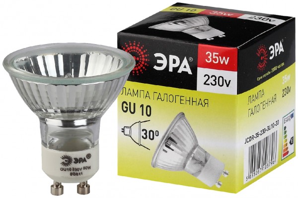 Лампочка галогенная ЭРА GU10-JCDR (MR16)-35W-230V GU10 35Вт софит теплый белый свет