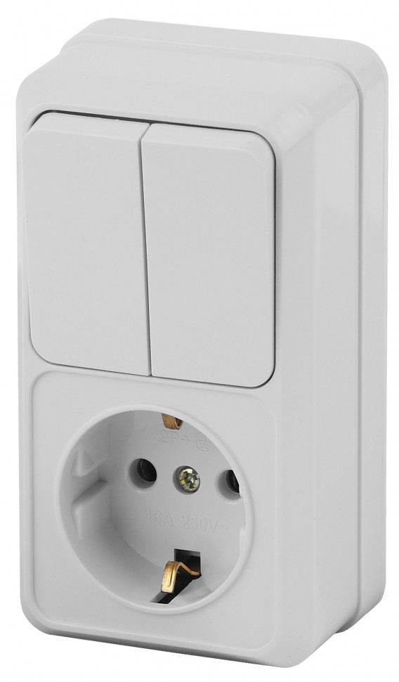 2-706-01 Intro Блок розетка+выкл. двойной верт. 10А-250В, IP20, ОУ, Quadro, белый