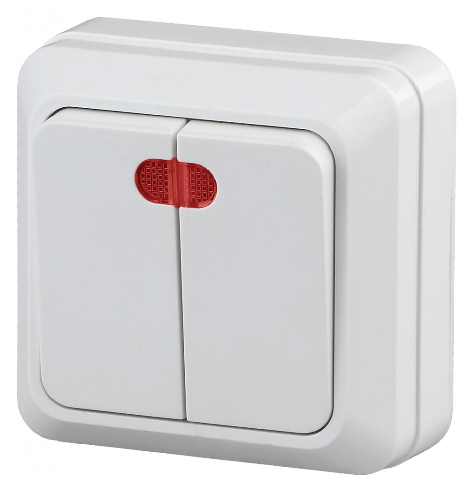 2Э-105-01 Intro Выключатель двойной с подсветкой, 10А-250В, ОУ, б.м.п., Quadro, белый