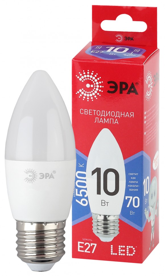 Лампочка светодиодная ЭРА RED LINE LED B35-10W-865-E27 R E27 / Е27 10Вт свеча холодный дневной свет