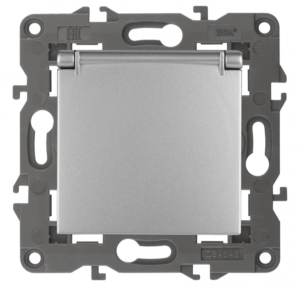 14-2103-03 ЭРА Розетка 2P+E Schuko со шторками с крышкой, 16A-250В, IP20, Эра Elegance, алюминий