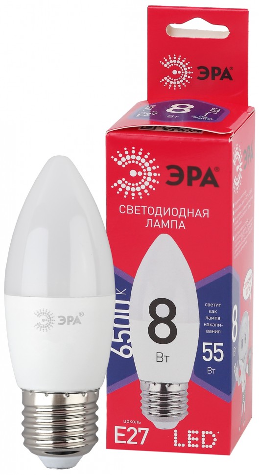 Лампочка светодиодная ЭРА RED LINE LED B35-8W-865-E27 R Е27 / E27 8 Вт свеча холодный дневной свет