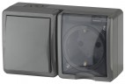 11-7401-03 ЭРА Блок розетка+выключатель IP54, 16A(10AX)-250В, ОУ, Эра Эксперт, серый