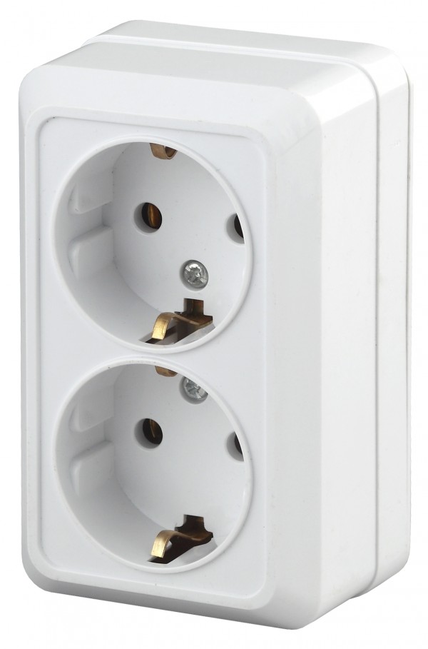 2Э-204-01 Intro Розетка 2х2P+E Schuko, 16А-250В, ОУ, б.м.п., Quadro, белый