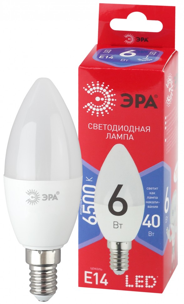 Лампочка светодиодная ЭРА RED LINE LED B35-6W-865-E14 R Е14 / E14 6 Вт свеча холодный дневной свет