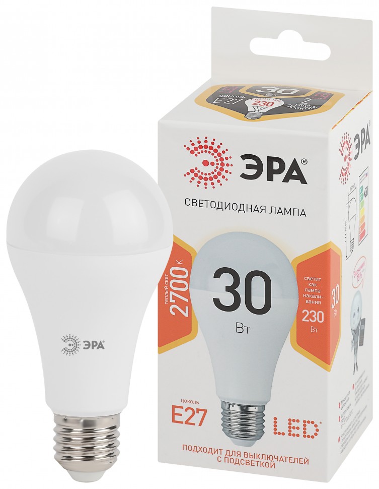 Лампочка светодиодная ЭРА STD LED A65-30W-827-E27 E27 / Е27 30Вт груша теплый белый свет