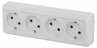 Розетка Intro Quadro 2-207-01 без заземления четырехместная 4х2P, 16А-250В, IP20, ОУ, белый
