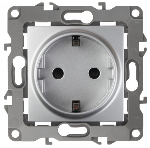 12-2101-03 ЭРА Розетка 2P+E Schuko, 16A-250В, IP20, Эра12, алюминий