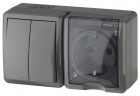 11-7402-03 ЭРА Блок розетка+выключатель двойной IP54, 16A(10AX)-250В, ОУ, Эра Эксперт, серый