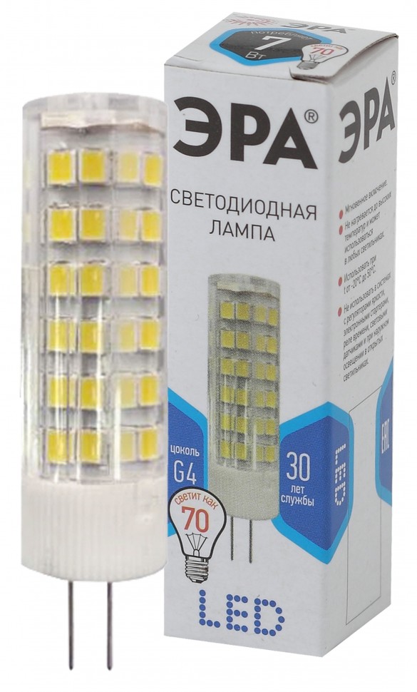 Лампочка светодиодная ЭРА STD LED JC-7W-220V-CER-840-G4 G4 7Вт керамика капсула нейтральный белый свет