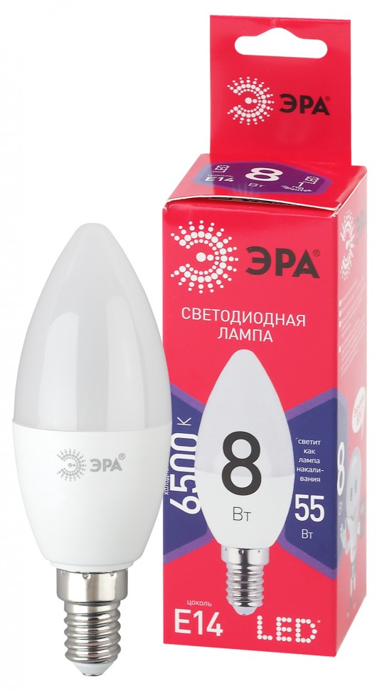 Лампочка светодиодная ЭРА RED LINE LED B35-8W-865-E14 R Е14 / E14 8 Вт свеча холодный дневной свет