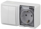 11-7402-01 ЭРА Блок розетка+выключатель двойной IP54, 16A(10AX)-250В, ОУ, Эра Эксперт, белый