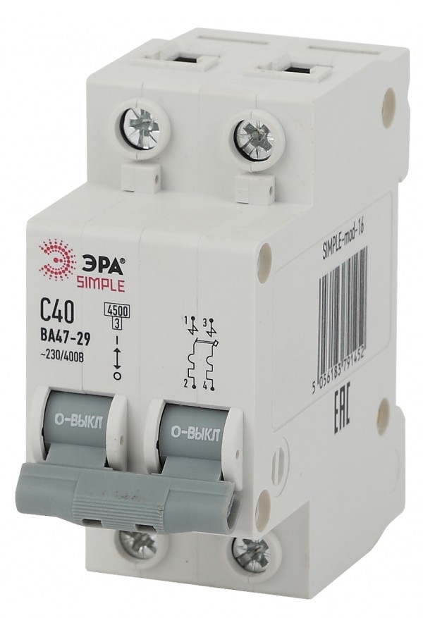 SIMPLE-mod-16 ЭРА SIMPLE Автоматический выключатель 2P 40А (C) 4,5кА ВА 47-29