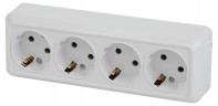 Розетка Intro Quadro 2-208-01 с заземлением четырехместная 4х2P+E, 16А-250В, IP20, ОУ, белый