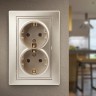1-205-04 Intro Розетка 2X2P+E Schuko, 16А-250В, IP20, СУ, Plano, шампань
