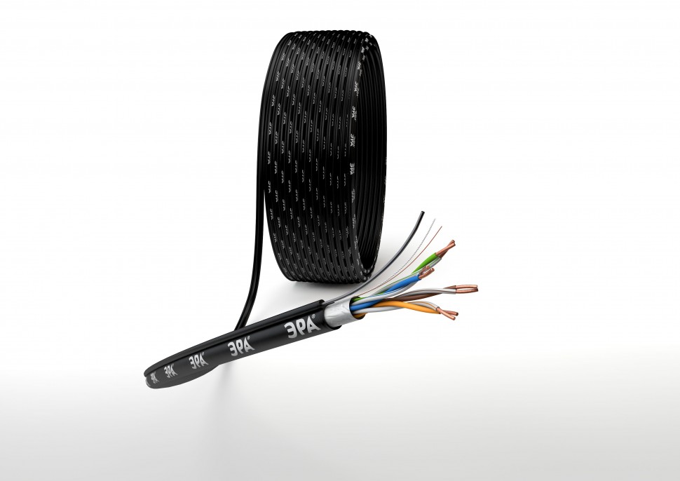 Кабель витая пара ЭРА F/UTP Cat5e 4x2x24 AWG CU PE + ТРОС OUTDOOR 305 м