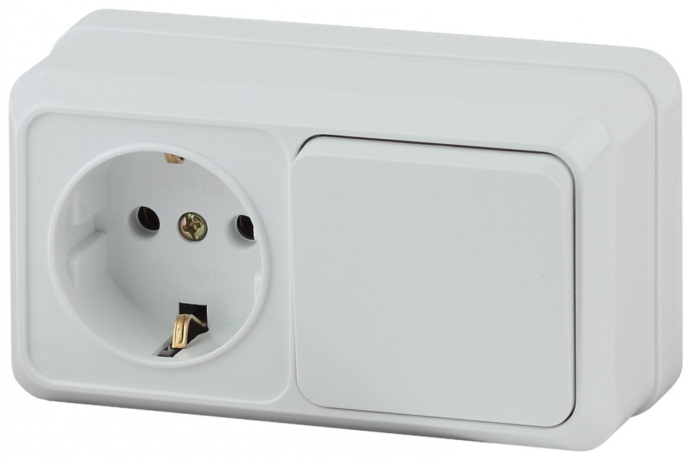 Блок розетка с выключателем Intro Quadro 2-701-01 горизонтальный 10А-250В, IP20, ОУ, белый