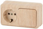 Блок розетка с выключателем Intro Quadro 2-701-11 одноклавишным горизонтальный 10А-250В, IP20, ОУ, сосна