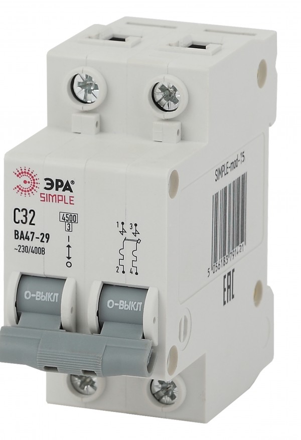 SIMPLE-mod-15 ЭРА SIMPLE Автоматический выключатель 2P 32А (C) 4,5кА ВА 47-29